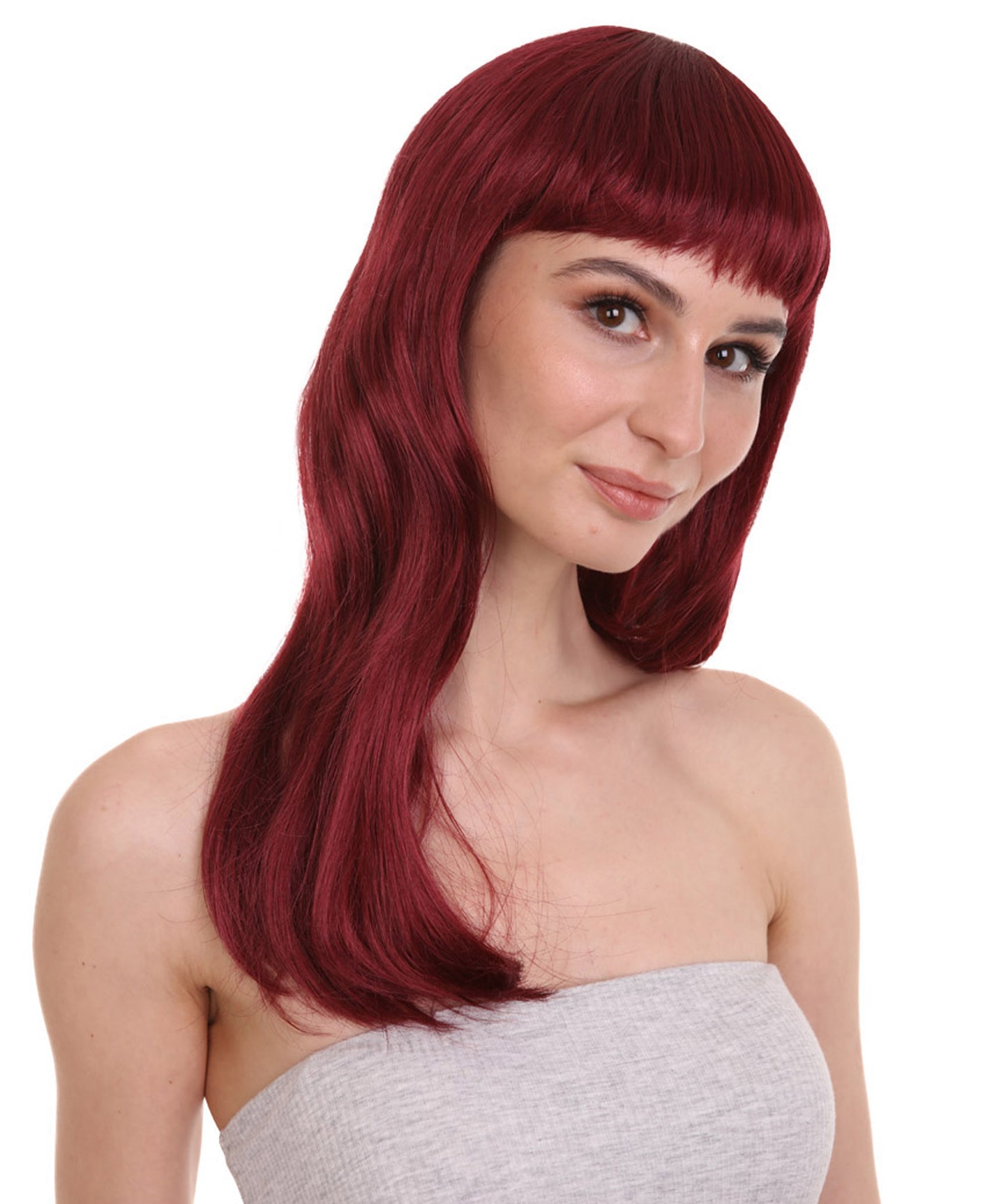 Wigs2you ハロウィン パーティー プレミアム レディース H-1037 とても快適なグラマー グリーン ウィッグ バーガンディ色
