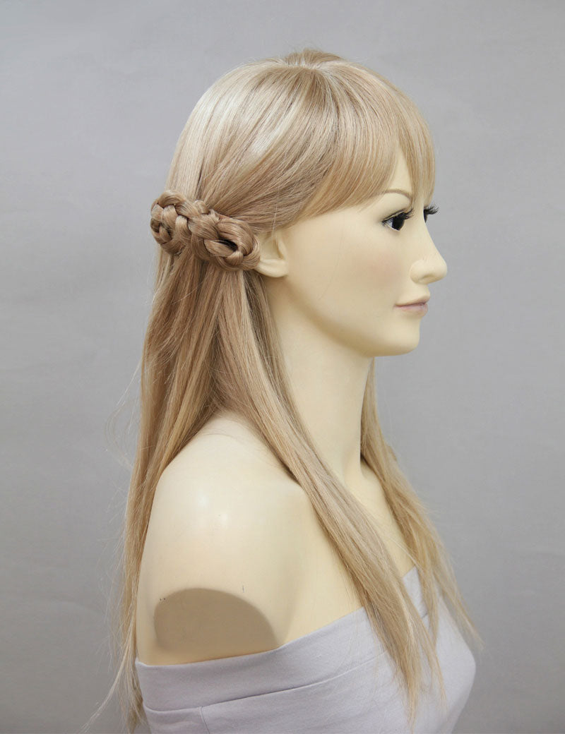 女性 W-8228 のおしゃれなアッシュブロンド リボンとテール付き 三つ編みヘアアクセサリー 合成繊維