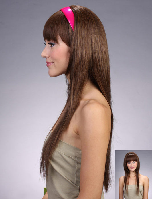 レディースファッション W-806 ロングスタイル チャコールラッシュブラウンミックスハーフウィッグ ヒートスタイル可能 合成繊維