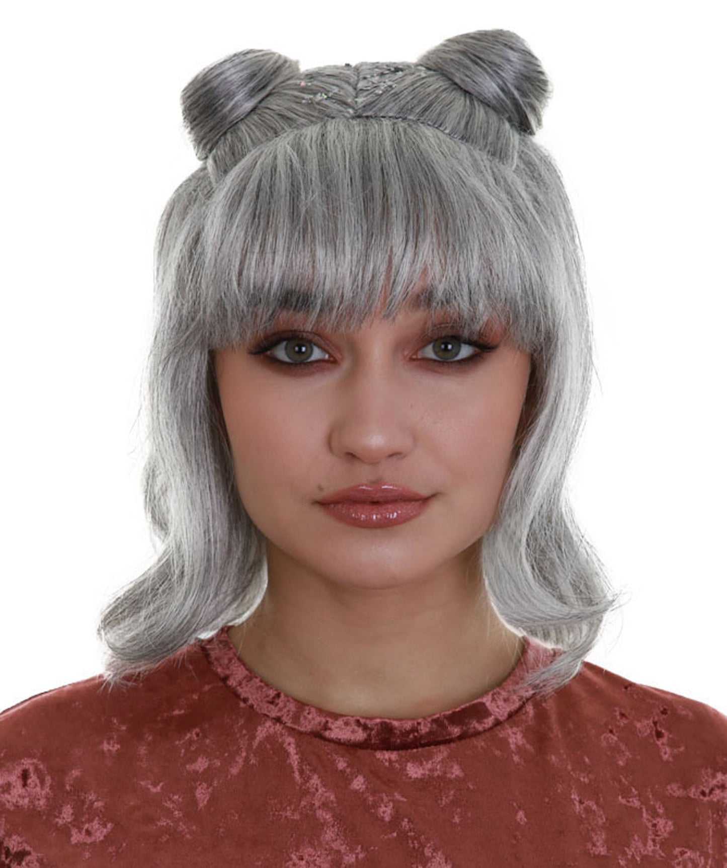 ハロウィンパーティープレミアム H-5278 女性用 グレー ストレート ショルダーレングス トレンディ スペースバンズウィッグ グレー