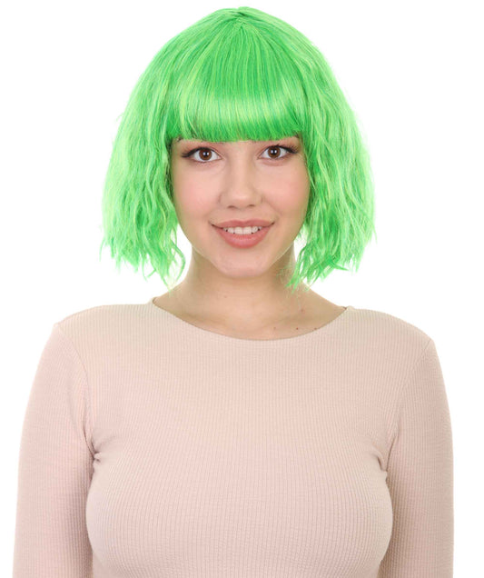 女性用カーリーパーティーレディ ファンシーコスプレハロウィンウィッグ H-3821 緑色 プレミアム通気性キャップレスキャップ