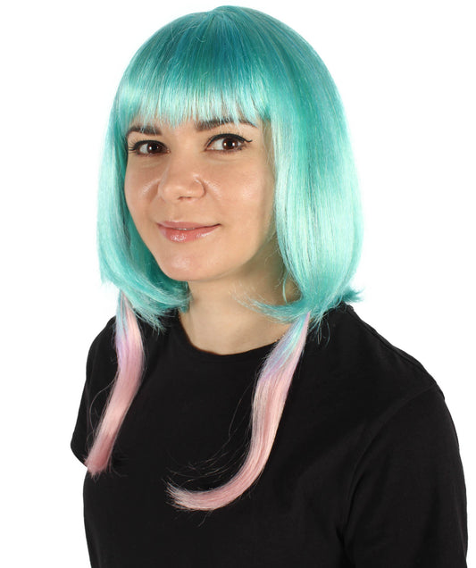 Wigs2you H-6924 前髪付きレディースウェーブブルーボブウィッグ|コスプレに最適|難燃性合成繊維