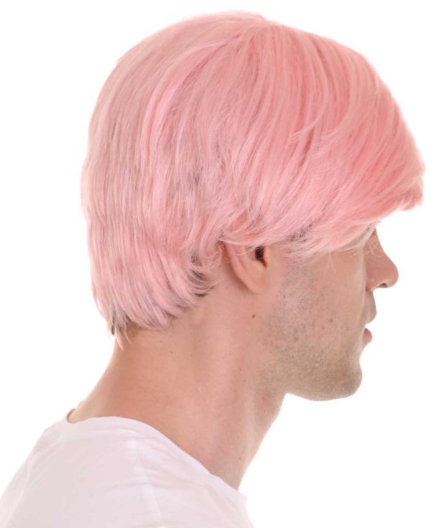 K-ポップ 男性 ミドルパートピンク ポップスターウィッグ H-5540 プレミアム通気性抜群キャップレスキャップ