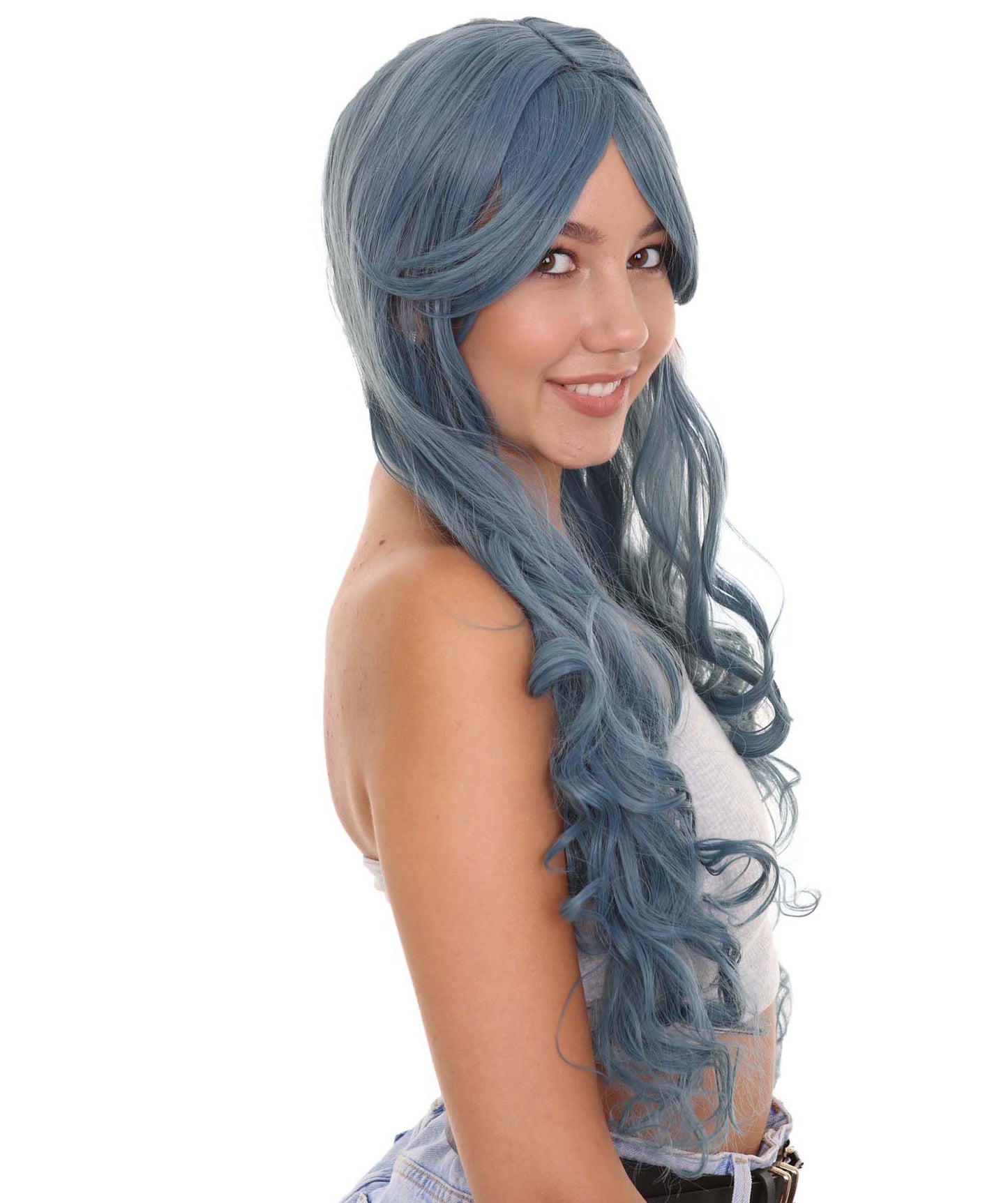 Wigs2you ハロウィンパーティ プレミアムレディース H-2033 着用しやすく とても快適 ロングブルーカーリーウィッグ