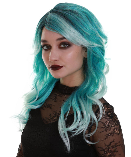 ハロウィンパーティープレミアム H-5308 女性用 ティール ウェービーミディアムレングス トレンディ アクアティックプリンセスウィッグ ティール