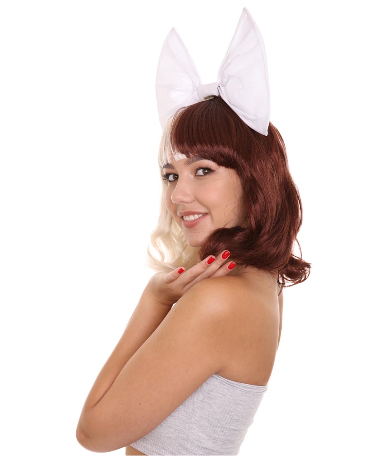 Wigs2you ハロウィンパーティープレミアムレディース H-1825 華やかに見える独占コスプレウィッグ メラニー白リボンスタイル