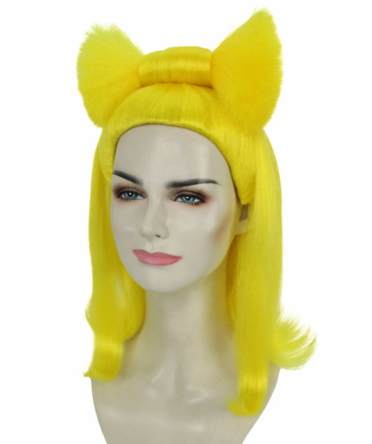 H-6257 イエロー ドラッグクイーン コスプレウィッグ 女性用 カナダ・イギリス風アップヘア 難燃性合成繊維