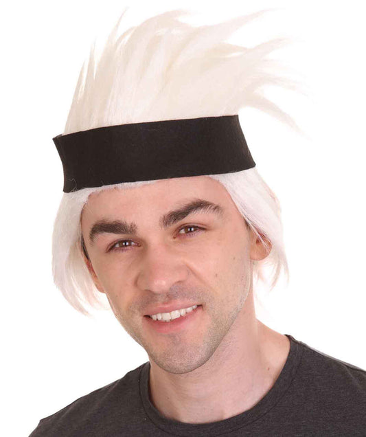 ハロウィンパーティ プレミアムメンズ H-5542 スパイクホワイト コスプレウィッグ ヘッドバンド付き 合成繊維の髪