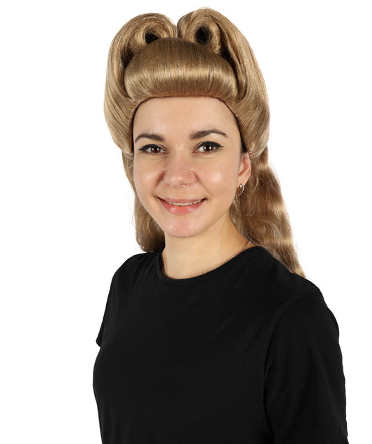 レトロな外観のためのヴィンテージ風ウィッグ H-6793 – 女性用 上品な 50 年代の歴史 ウェーブ ブラウン ウィッグ コスチューム パーティー、コスプレ、テーマ イベントに最適 – 合成繊維の髪、快適な調節可能なフィット感