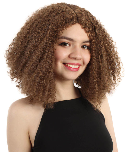 女性用ショルダーレングスカーリーウィッチウィッグ ライトブラウン H-5374_15 合成繊維ヘア ハロウィンパーティーウィッグコレクション