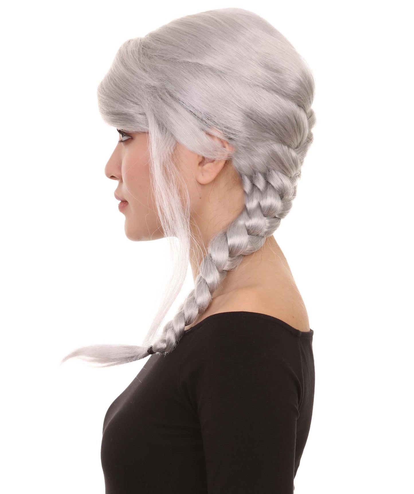 Wigs2you ハロウィン パーティー プレミアム レディース H-1176 快適なフィット感 グレー 編み込みウィッグ