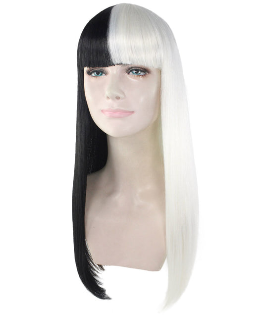 ハロウィンパーティー プレミアム 女性用 H-3335 2トーン ロング ボブ ウィッグ ブラック&ホワイト