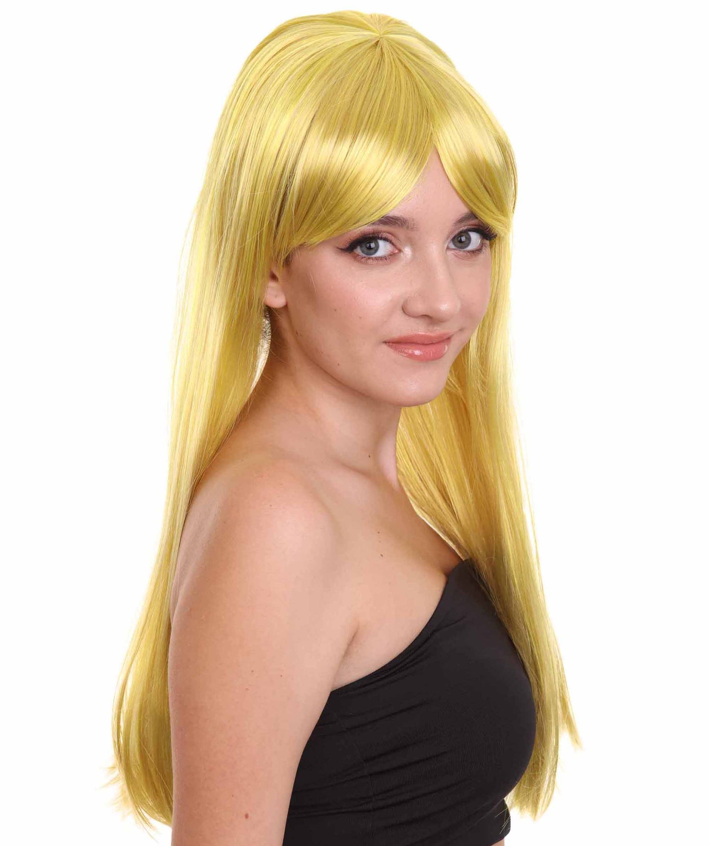 ハロウィンパーティープレミアム H-2555 イエローコスプレロングストレートウィッグ 華麗なレディースウィッグでのダッパーからダッシングへの変身
