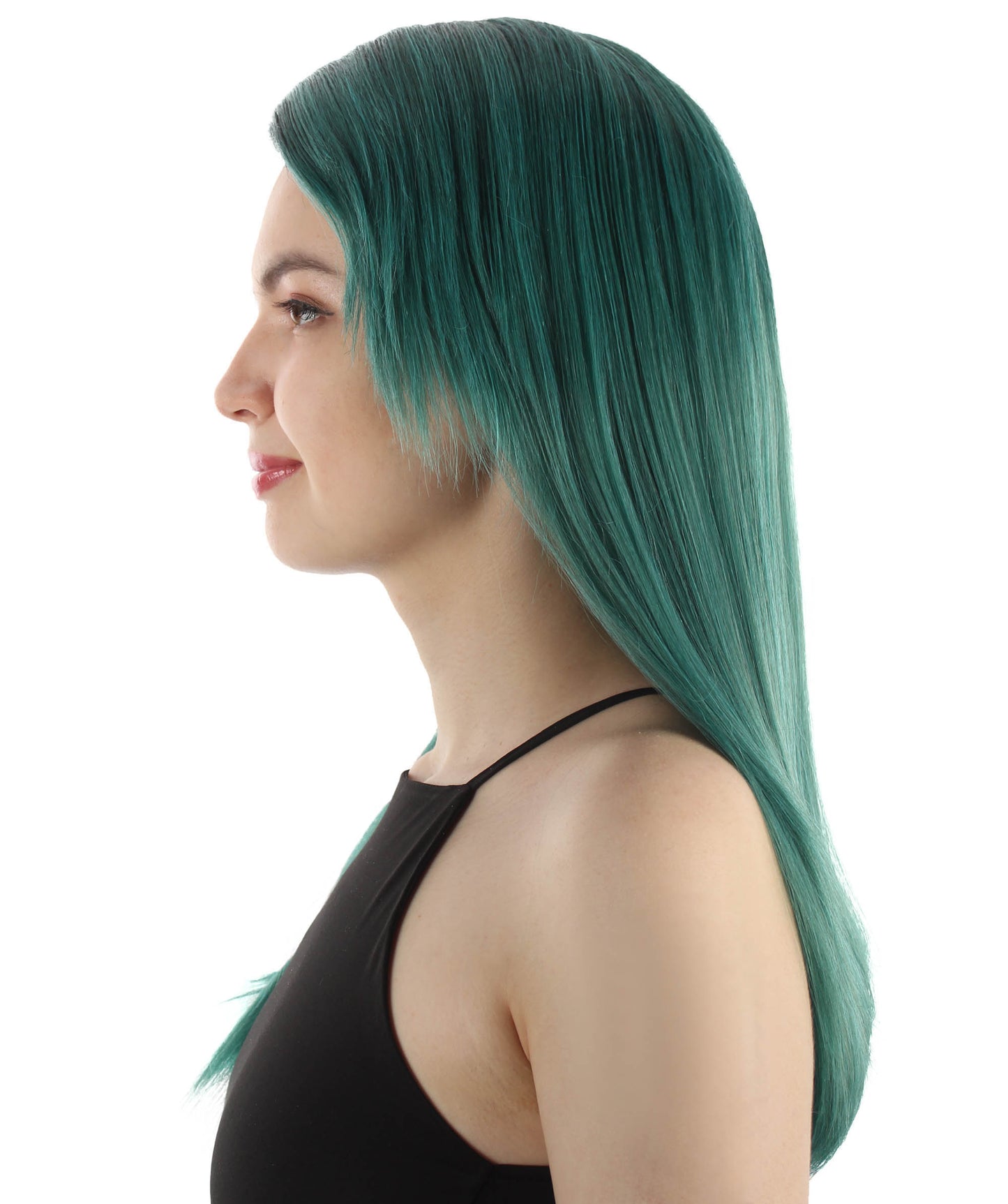 女性用ロングストレートサイドパートコスプレウィッグ アッシュグリーン H-5220_26 ファンシースタイル プレミアムハロウィンパーティーウィッグコレクション