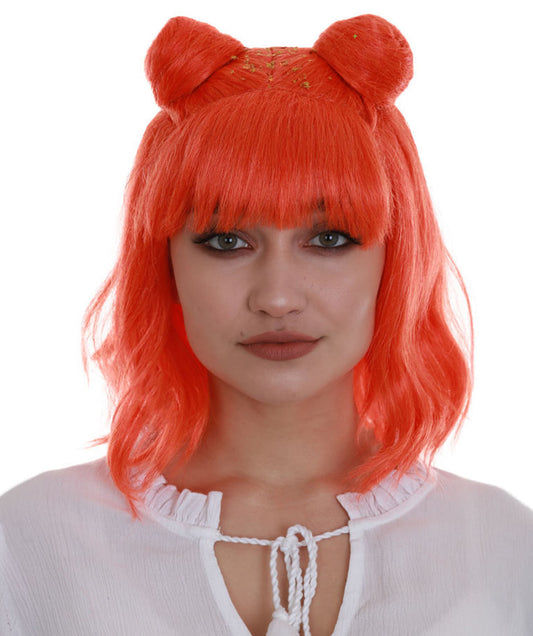 ハロウィンパーティープレミアム H-5279 女性用 オレンジ ストレート ショルダーレングス トレンディ スペースバンズウィッグ オレンジ
