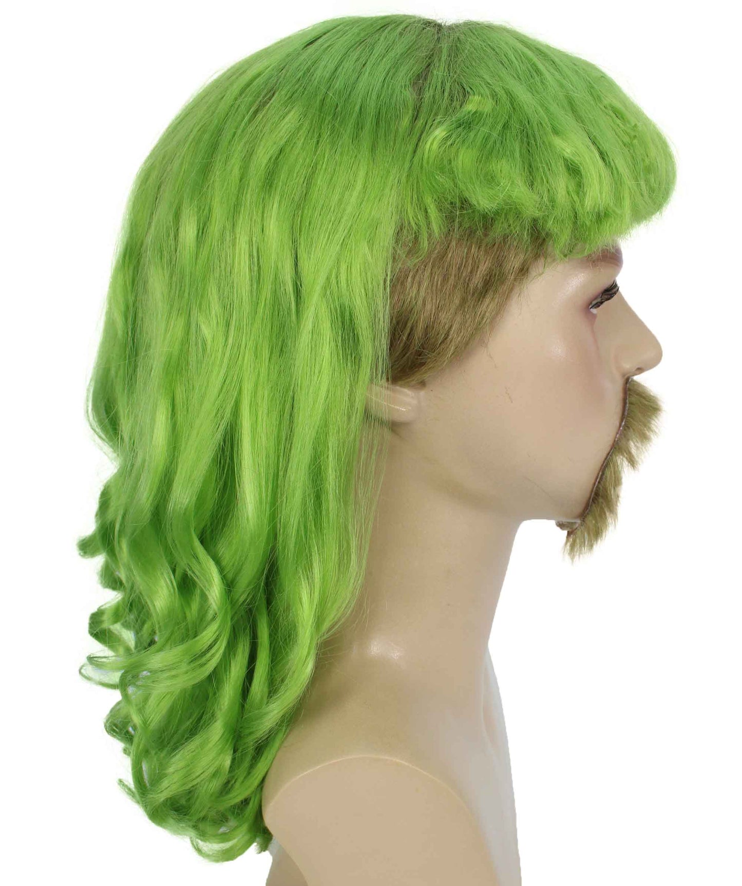 ハロウィンパーティープレミアムメンズH-5565_LGライムグリーンマレットウィッグとヒゲセット