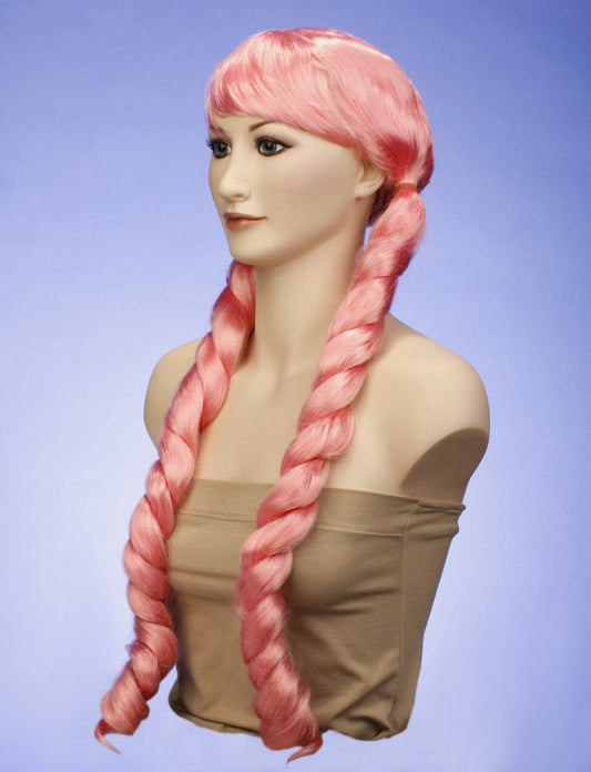 レディースファッション W-719 ロングウェーブ ベビーピンク コスプレパーティーウィッグ