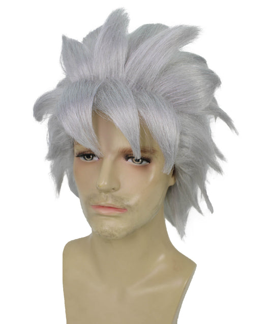メンズ H-6120 アニメ スパイキー ホワイト ウィッグ ハロウィンに最適 難燃性合成繊維