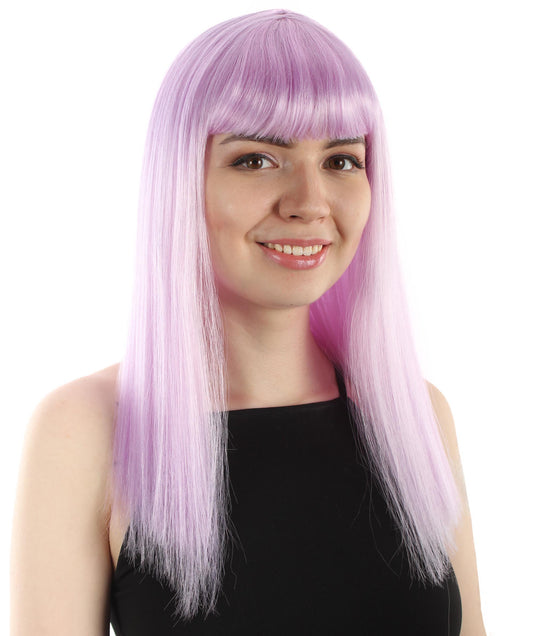 女性 18インチ シルキーな中程度のストレート長さ ディーバウィッグ ライトパープル H-5378_11 合成繊維の髪 バングス付き ハロウィーン パーティーウィッグ