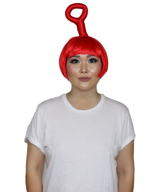 アニメーションクリーチャー女性用コスプレウィッグ テレタビーズポ H-3365 赤 華やかなパーティーハロウィンウィッグ プレミアム通気性のあるキャップレスキャップ