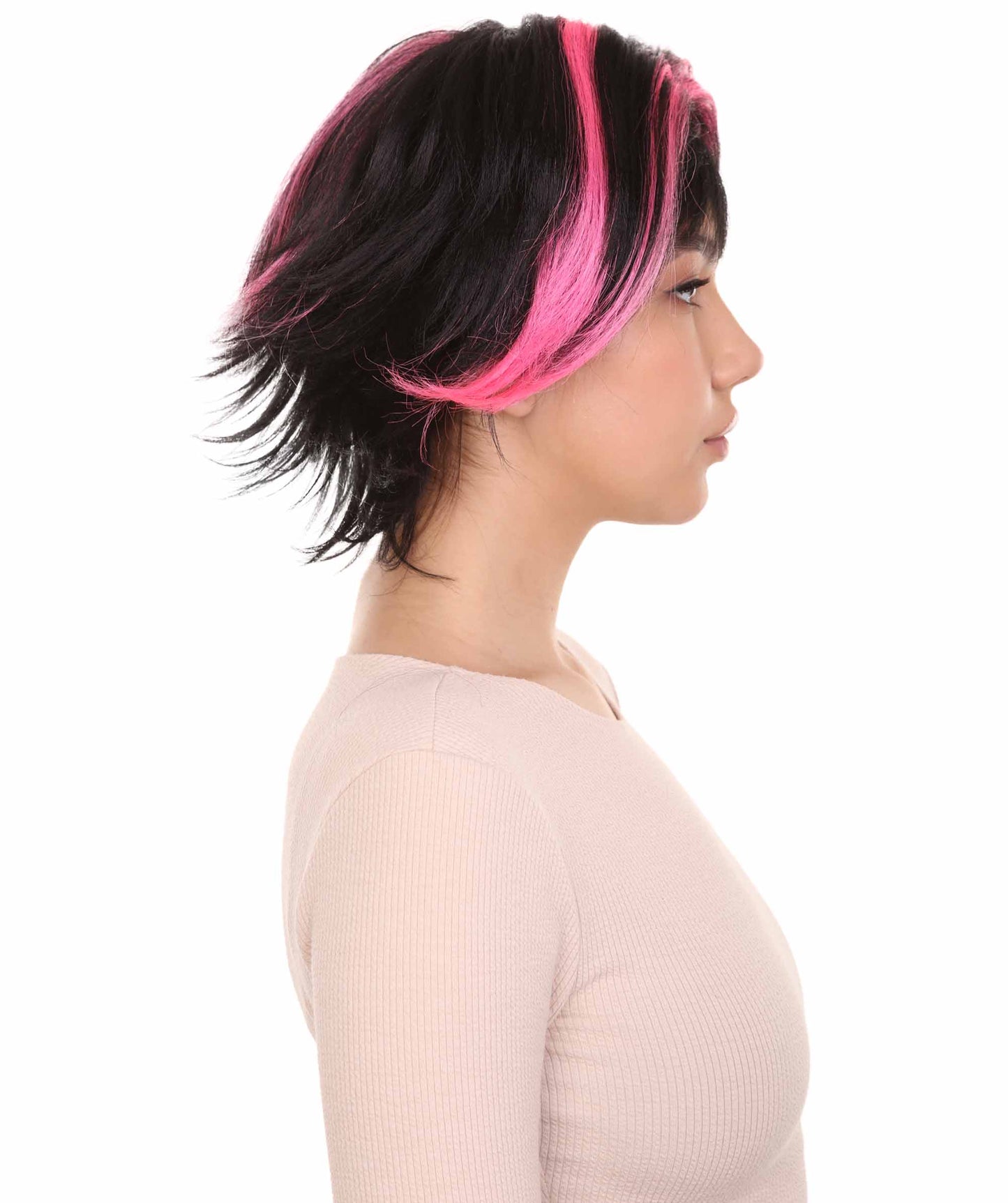 Wigs2you ハロウィンパーティ プレミアムレディース H-979 ショートピンクと黒ウィッグ