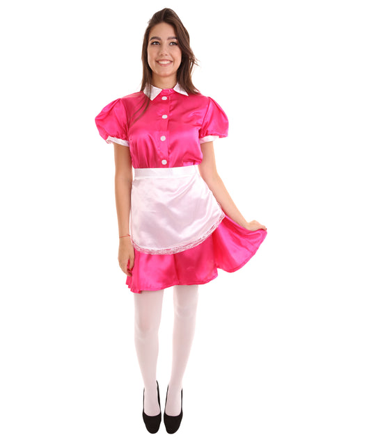 大人用女性の JCO-328_12 フレンチエプロンメイド制服 ダークピンク コスプレコスチューム
