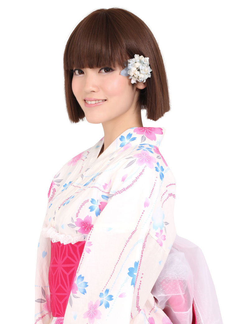 "耐熱商品☆レトロな印象のミディアムヘア!綺麗に整えられた毛先で和装にもピッタリなスタイルです♪ ウィッグネット付き ♪ W-591 "