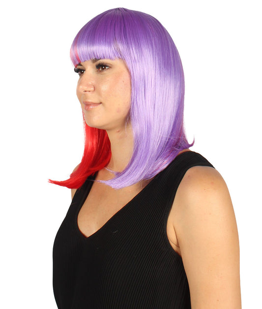 ハロウィンパーティープレミアムレディース H-4077 二色調レッド&パープルミディアムボブウィッグ
