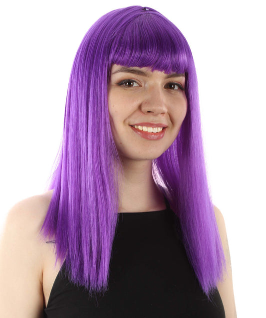女性 18インチ シルキーな中程度のストレート長さ ディーバウィッグ パープル H-5378_10 合成繊維の髪 バングス付き ハロウィーン パーティーウィッグ