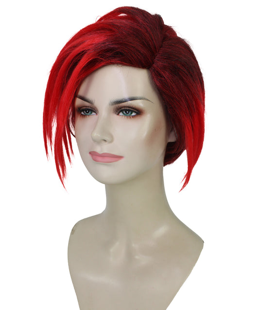 女性用H-5904 ビデオゲーム ショート スカーレット レッド ウィッグ ハロウィンに最適 難燃性合成ファイバー