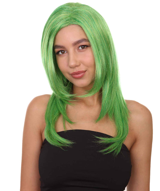 クラウンガール グリーンロングウィッグ H-3810 キャラクターコスプレハロウィンウィッグ プレミアム 通気性の良い キャップレスキャップ