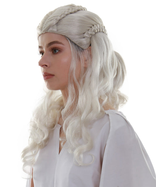 ハロウィンパーティープレミアム レディース H-5325 スノーホワイト カーリーミディアムレングス アップスタイル トレンディ ドラゴンクイーンウィッグ