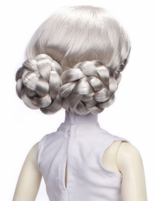 クリエイティブなデザイン ブレイドバンズ ソリッドなスタイルの人形のウィッグ W-663 シルバーグレーの色 後ろは2つの花のように見えます
