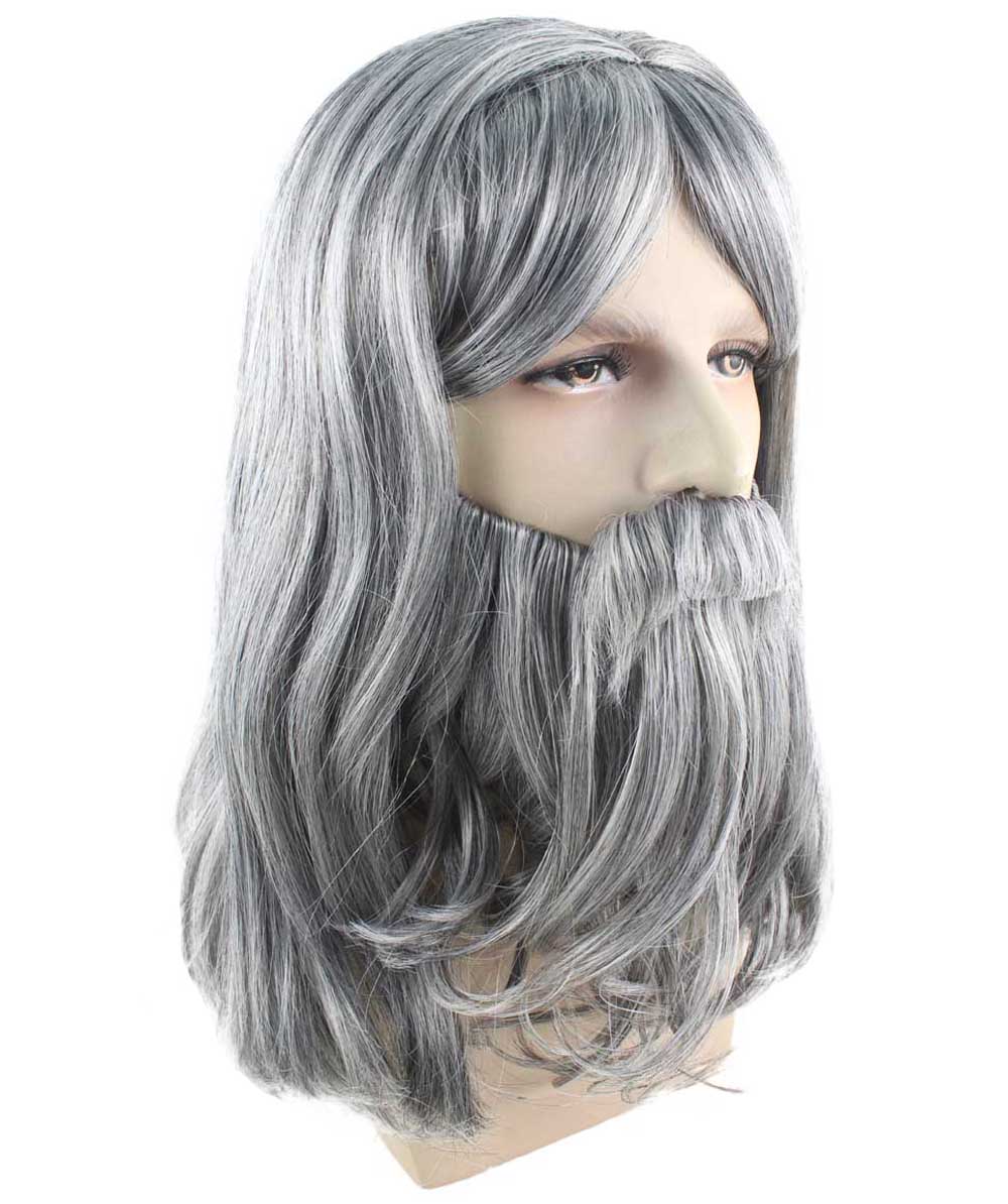 ハロウィンパーティー プレミアム 男性用 H-2197 グレー ウィッグ&ひげセット