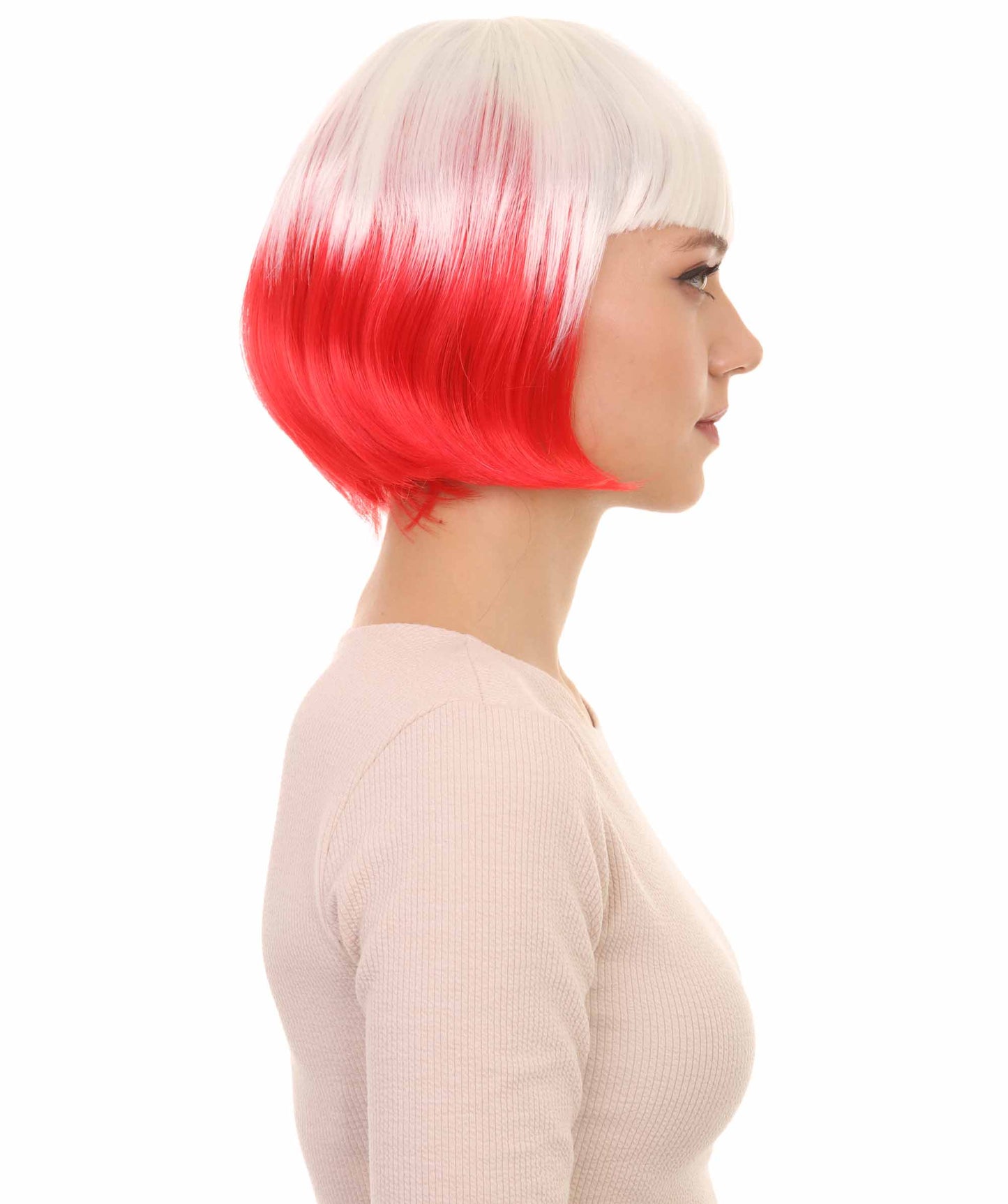 ポーランドフラッグ スポーツパーティーボブウィッグ ホワイトレッド ハロウィンウィッグ H-3907 プレミアム 通気性の良い キャップレスキャップ