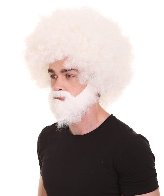 大人 男女兼用 80年代 画家風 アフロウィッグ 顎髭と口髭セット ホワイト H-5128 シンプルでクラシックなセレブコスチューム プレミアムハロウィンウィッグ