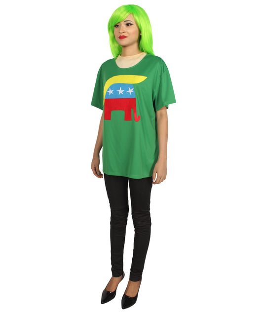 大人用女性向け JCO-174_7 エレファント プレジデント ヘアスタイル T-シャツ コスチューム ダークグリーン ハロウィン コスチューム
