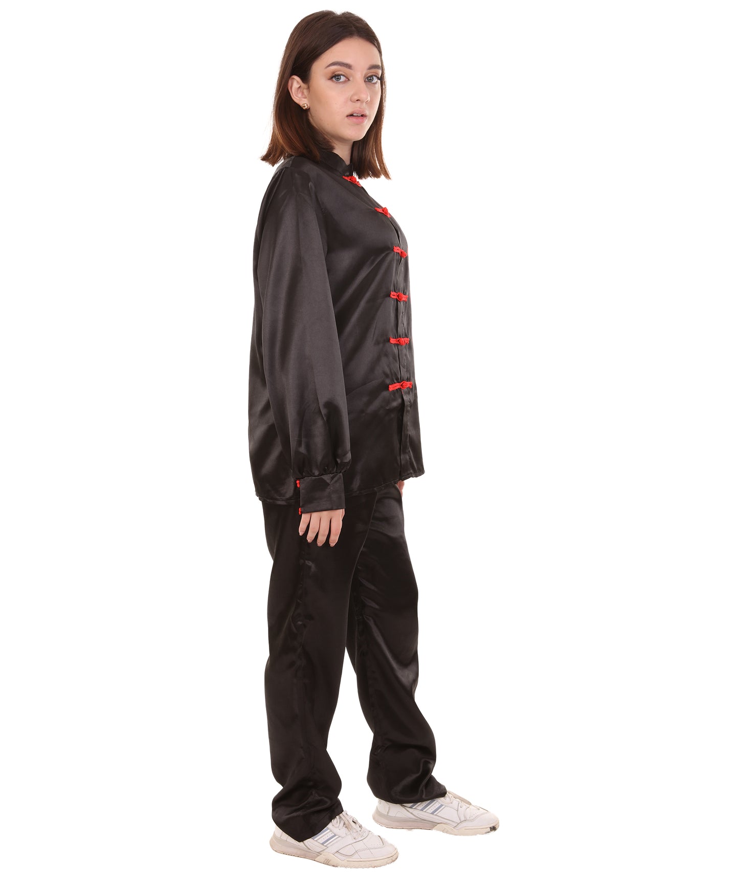 大人用ウィメンズ JCO-270 中国の伝統的なカンフー ブラックサテン 制服 コスプレ衣装