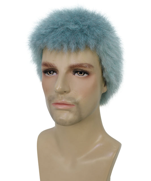 メンズ H-6222 アニメ 敵役 ライトブルー カラー ショート ボブ ウィッグ ハロウィンに最適 難燃性合成繊維