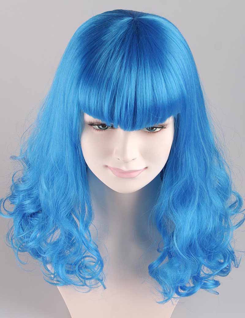 青い天使婦人用かつら 長い縮れたファッション・コスプレ・ハロウィンかつら|割増空気を通すCaplessなキャップH-301