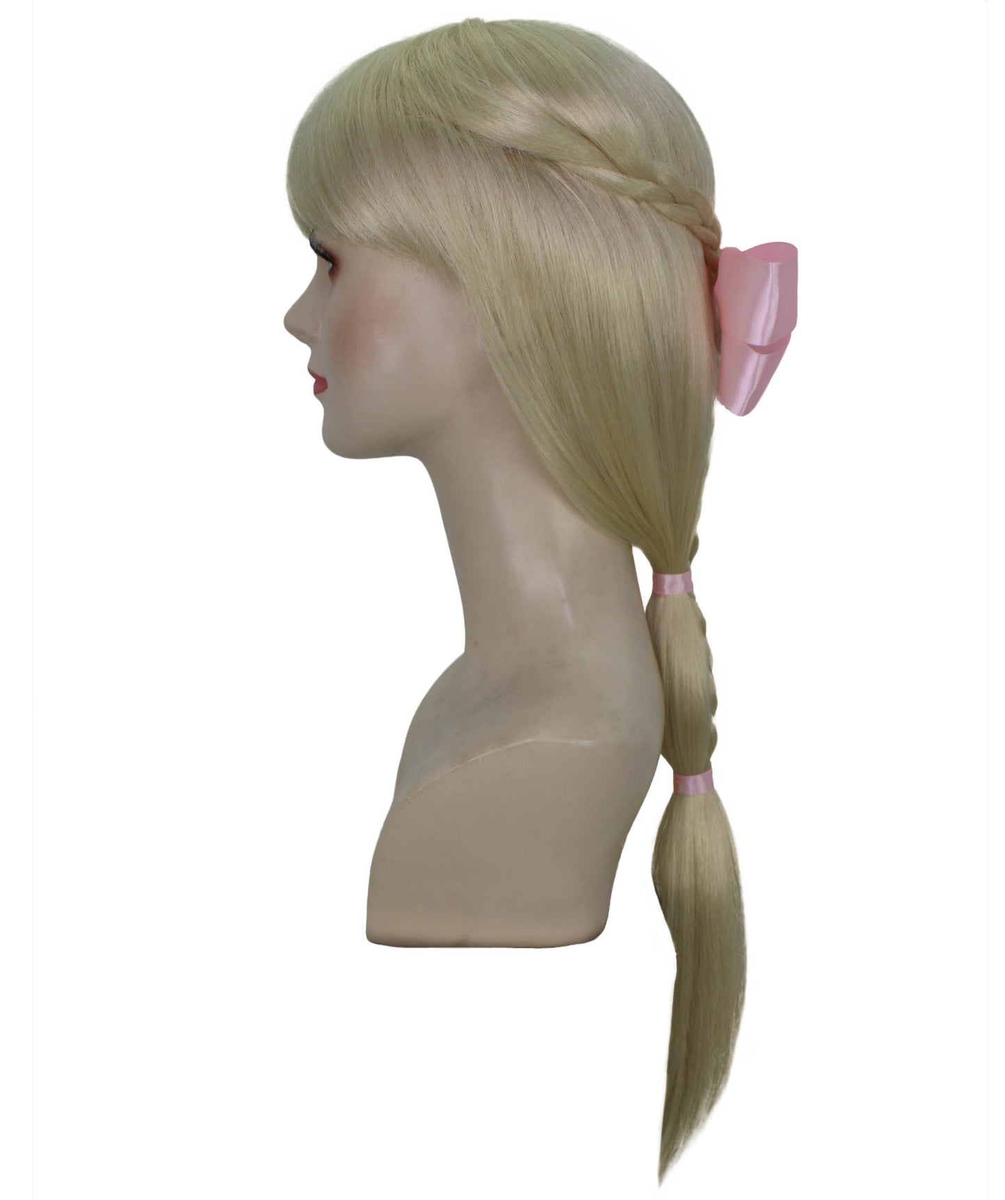 女性用 H-5999 ブロンドフィスティル編み込みポニーテールウィッグ コスプレに最適 難燃性合成繊維