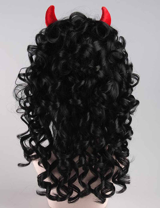 対の悪魔かつら 黒い縮れた怪物性格コスプレ・ハロウィンかつら 割増空気を通すCaplessなキャップH-297