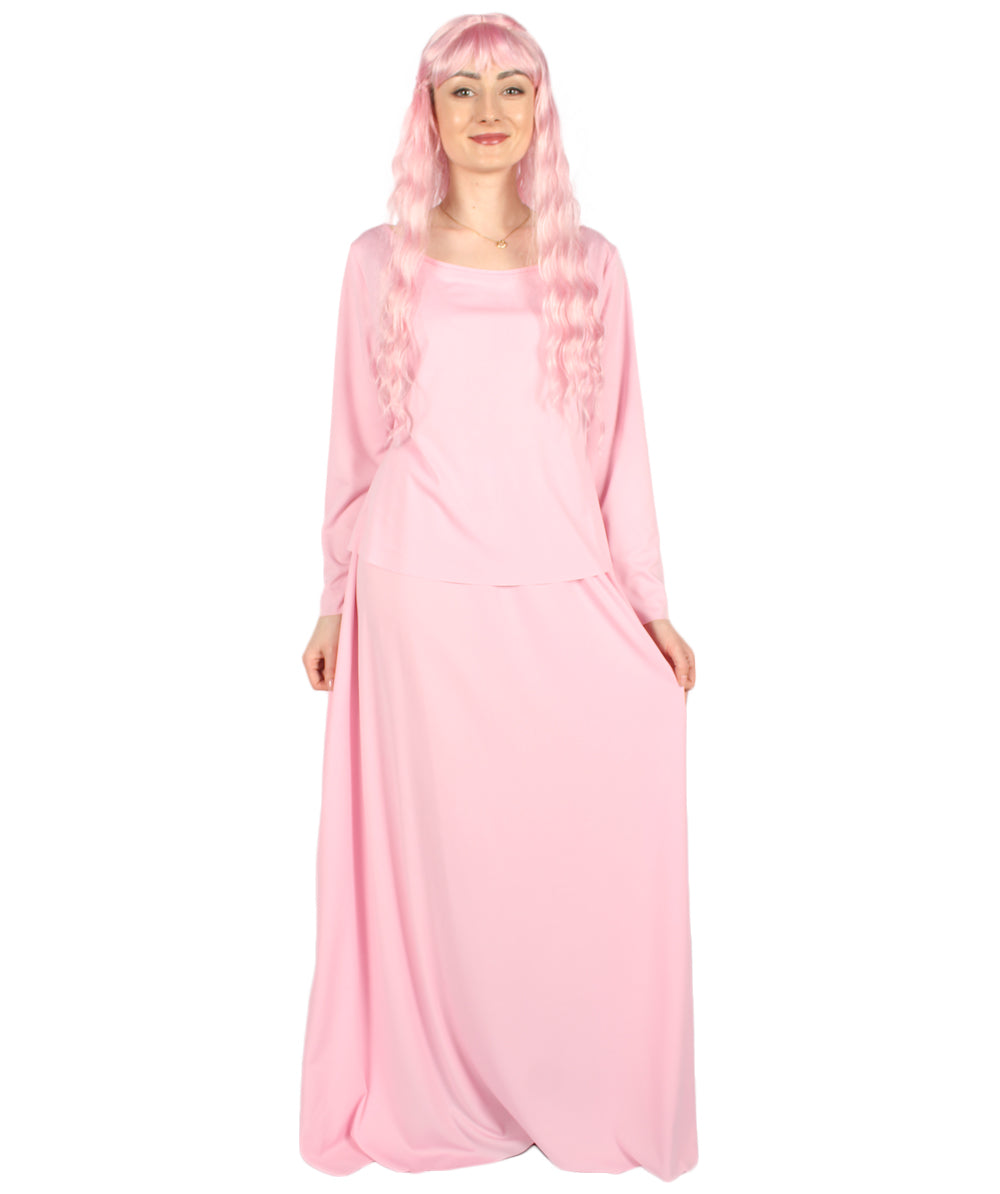 女性用 JCP-066_7 のシンプルなピンクのドレス ハンドメイドコスプレ衣装とバッグ ボンネット付き