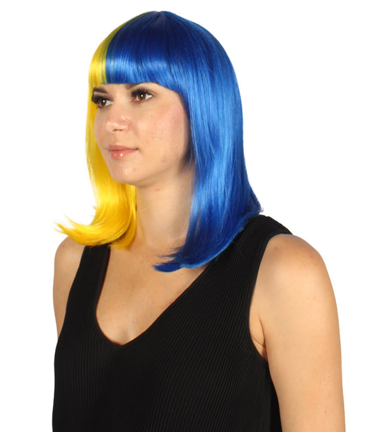 ハロウィンパーティープレミアムレディース H-4087 二色調イエロー&ブルーミディアムボブウィッグコレクション