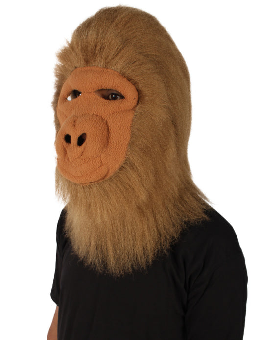ハロウィンパーティープレミアムメンズ H-5646-LBR ヘアリーユニセックスエイプマスクのみ ライトブラウン 軟らかい合成繊維