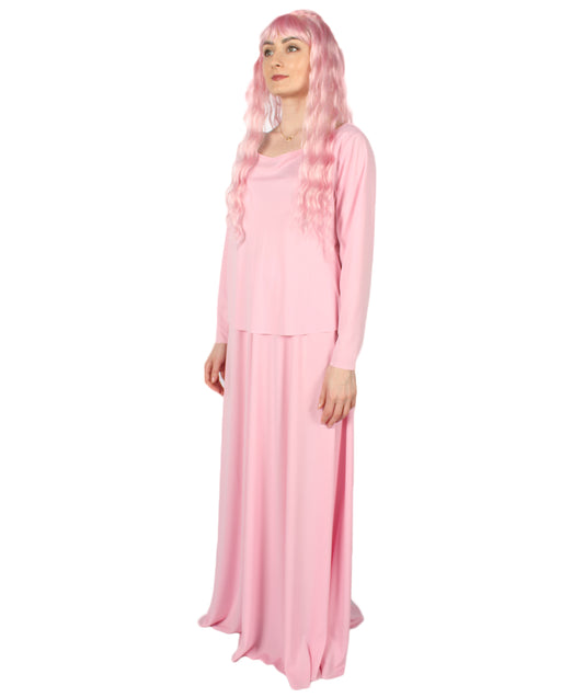 女性用 JCP-066_7 のシンプルなピンクのドレス ハンドメイドコスプレ衣装とバッグ ボンネット付き