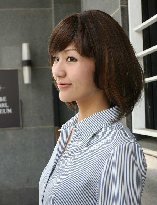 人毛と耐熱ファイバーのミックス |甘い雰囲気のボブミディアムスタイル | ウィッグネット付き HHB-042