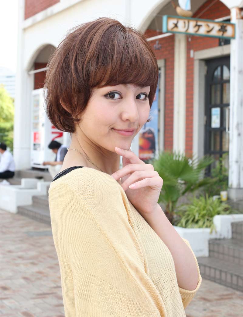 HHB-049、人毛と耐熱ファイバーのミックス | 前髪が短いショートボブスタイル | ウィッグネット付き