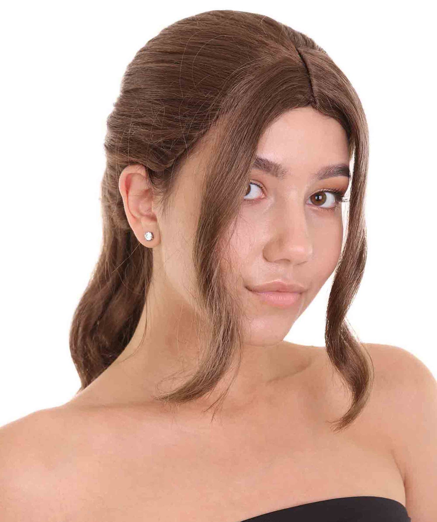コスプレウィッグ Tomb Raider Lara H-3576 ブラウン映画ウィッグ プレミアム 通気性の良い キャップレスキャップ