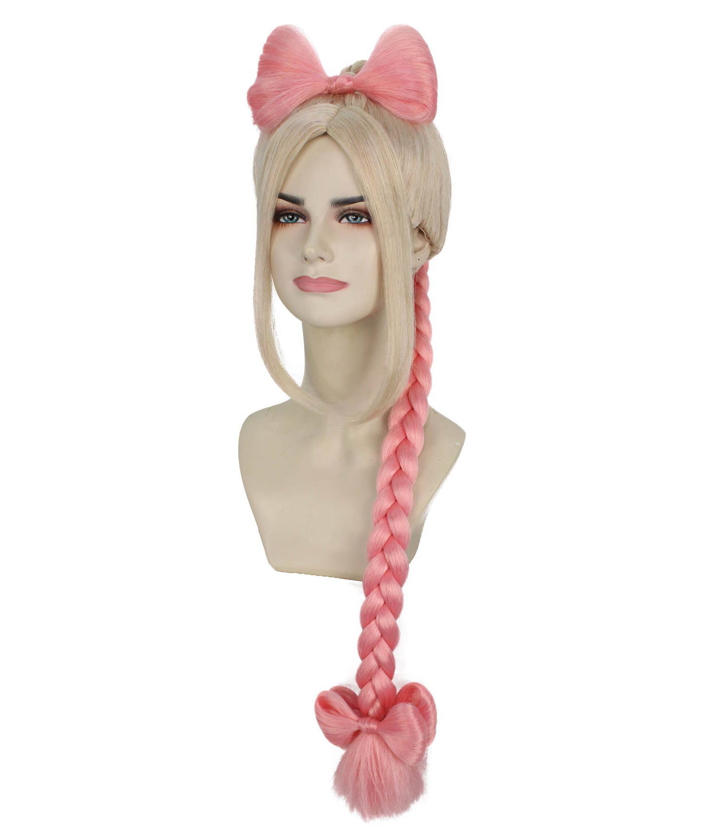 女性用 H-5847 ピンクとブロンド ソミ ブレイデッド ポニーテール ウィッグ ハロウィンに最適 難燃性合成繊維